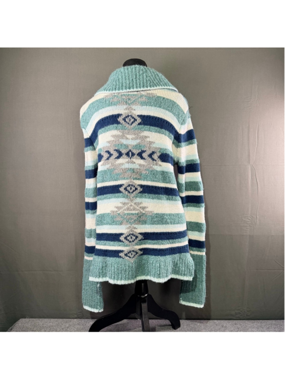 Smartwool Sweater Women’s M CHUP Wool Blend Half Zip Aztec Boho Knit Blue Green - Picture 4 of 15